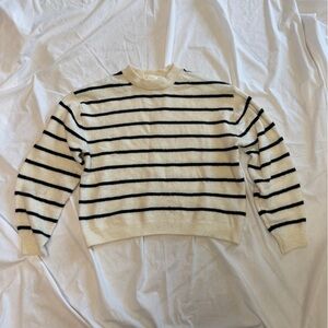 H&M Cream Crewneck Sweater with Black Stripes